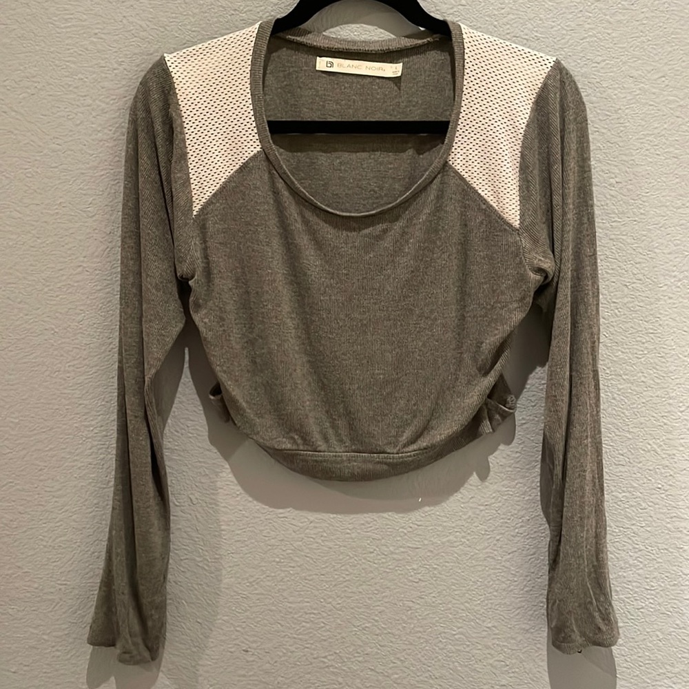 Blanc Noir | mesh shoulder, long sleeved crop top